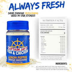 Captain Jay's Lemon Pepper Seasoning – Bold Flavor Blend for Chicken, Seafood, Fries & More..